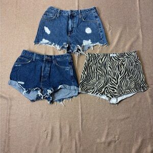 Forever 21 Blue Denim and Zebra Print Shorts Trio Size 27